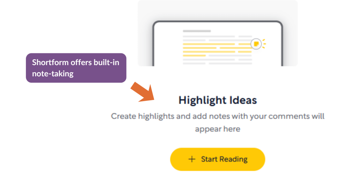 Screenshot of the Shortform App, and its built-in note-taking feature